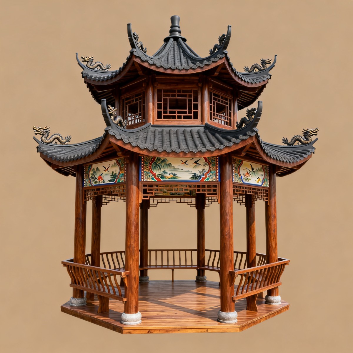 江苏仿古风格防腐木凉亭,实木凉亭,木亭